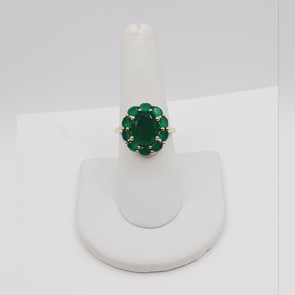 Genuine Green Onyx Halo Ring | Yellow Gold Plated 925 Sterling Silver - Picture 8 of 8